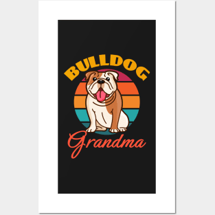 Bulldog Grandma Dog Mothers Day puppy Lover Cute Sunser Retro Funny Posters and Art